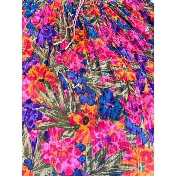 Vintage 80s Short Circuit Floral Maxi Skirt One Size Cotton Boho Hippie Tropical - Picture 9 of 13